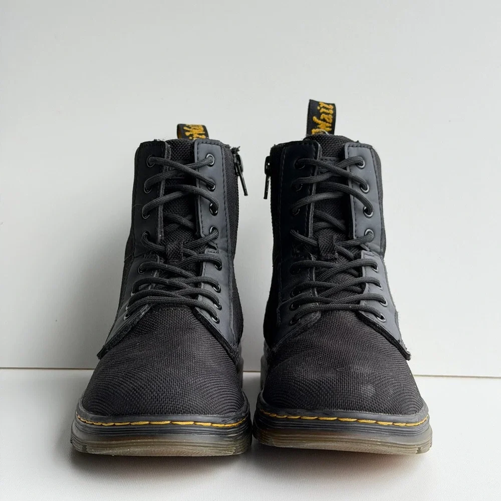 Dr. Martens Combs J Boots Big Kids size 4 Black Combat Nylon Canvas Side Zip